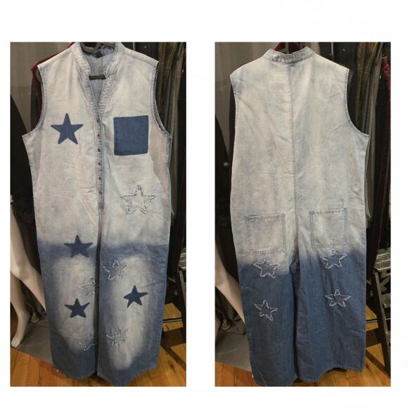 New Denim Star patchwork  Overall Jumpsuit Large / salopette - Picture 4 of 6